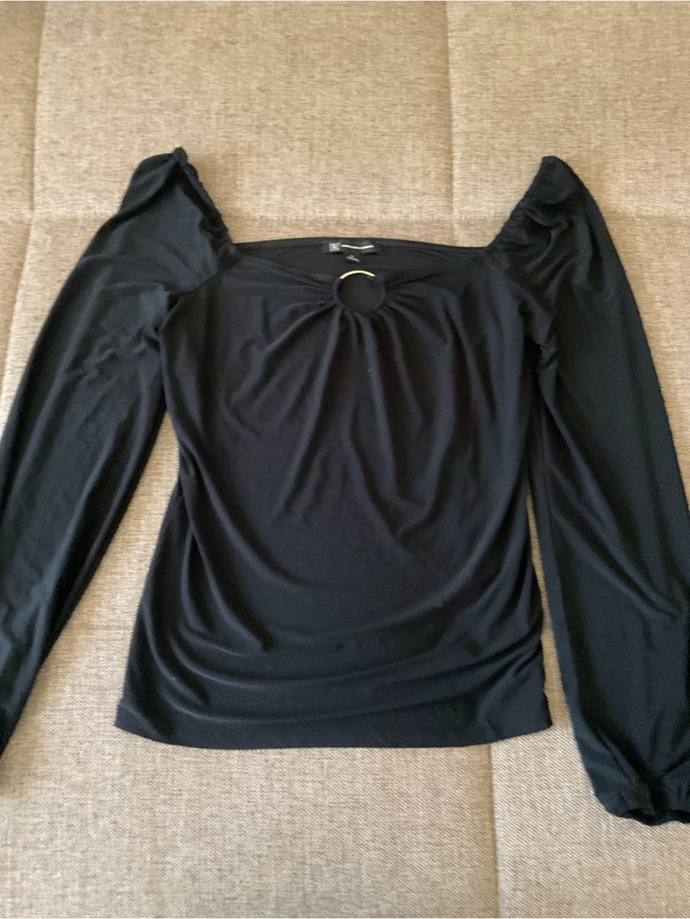 INC International Concepts Black Long-Sleeve Top with Front Ring